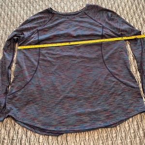 Woman’s 2X Tek Gear blue-purple-grey striped athletic shirt long sleeve